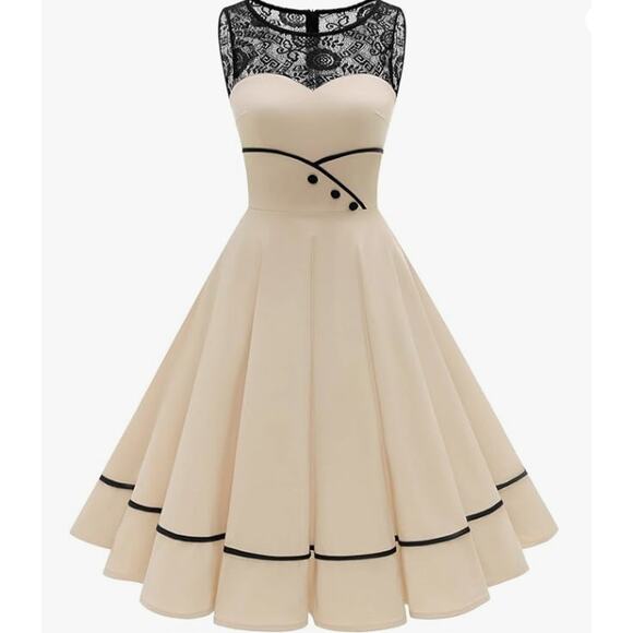 BBonlinedress Vintage Retro Dress Tan/Black Size Medium - Picture 1 of 6